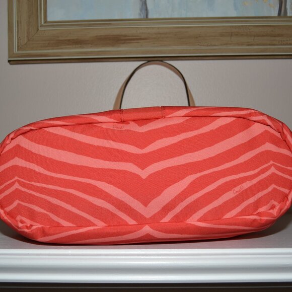 Coach NEW orange Devin Stripe Signature Exotic colorful leather strap tote bag - Picture 10 of 15